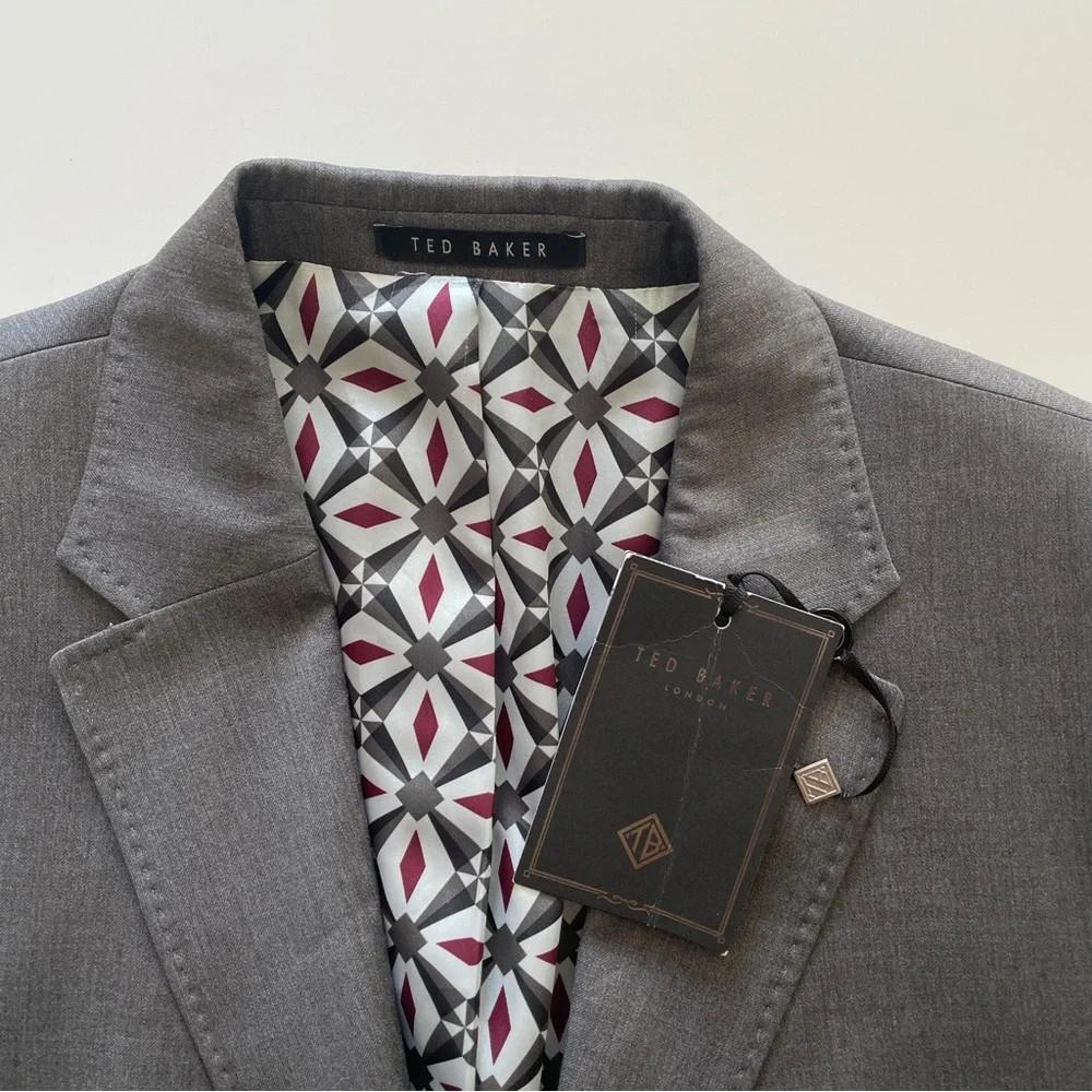 NEW Ted Baker Charcoal Debonair Plain Suit Grey Wool Blazer Modern Fit 44R